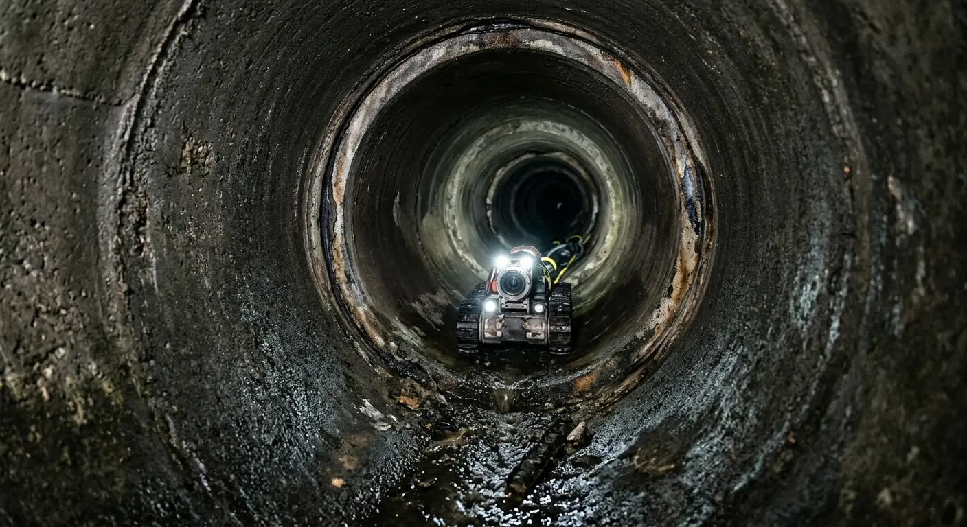 Robotic sewer camera inspecting pipe interior for Drain Snake Service in Martinsville